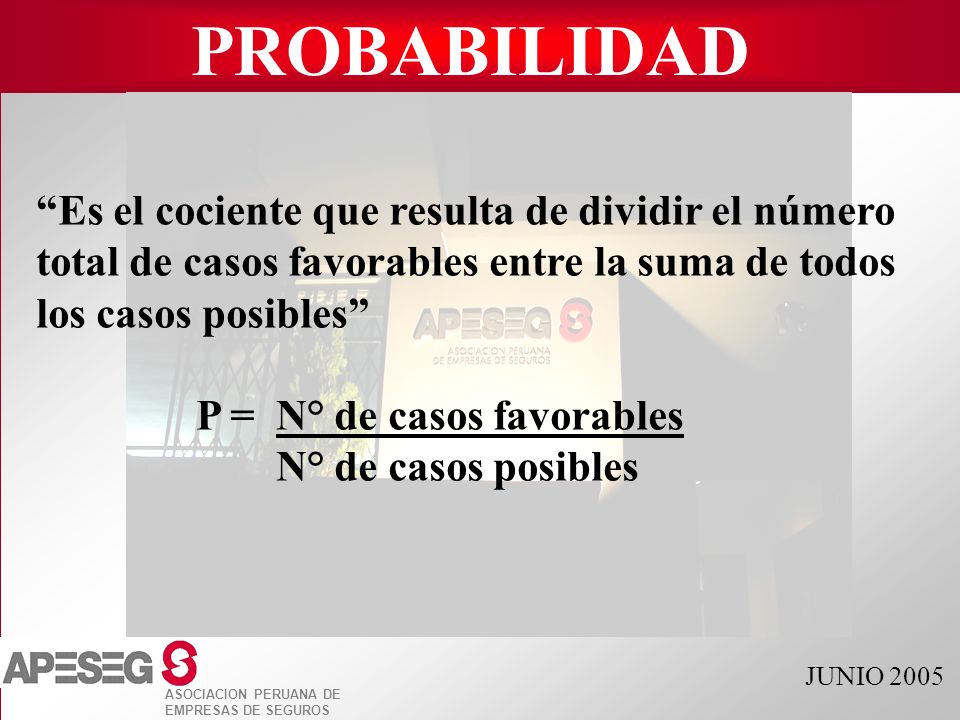 PROBABILIDAD Es el cociente que resulta de dividir el número total de casos favorables entre la suma de todos los casos posibles