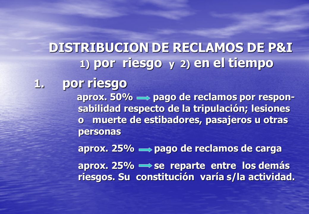 DISTRIBUCION DE RECLAMOS DE P&I 1) por riesgo y 2) en el tiempo 1