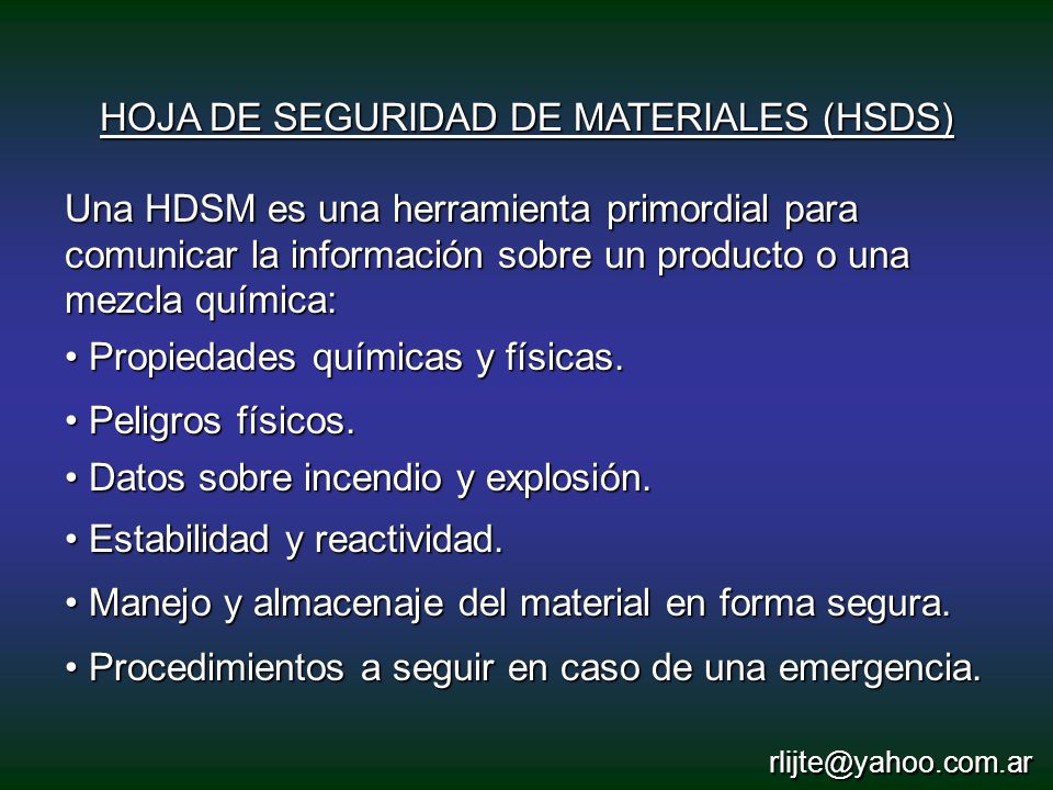 HOJA DE SEGURIDAD DE MATERIALES (HSDS)