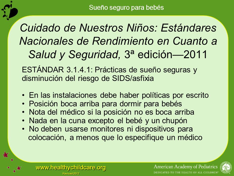 Cuidado de Nuestros Niños: Estándares Nacionales de Rendimiento en Cuanto a Salud y Seguridad, 3ª edición—2011