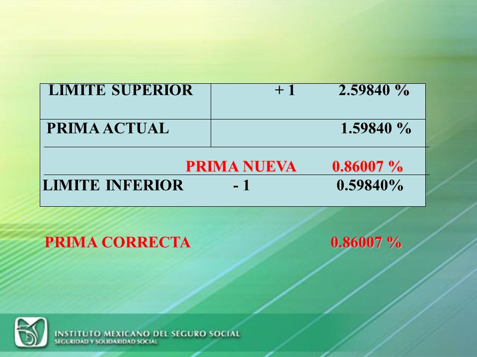 LIMITE SUPERIOR % PRIMA ACTUAL % PRIMA NUEVA % LIMITE INFERIOR %