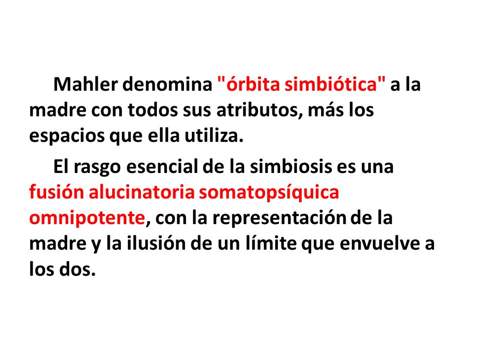 Mahler denomina órbita simbiótica a la madre con todos sus atributos, más los espacios que ella utiliza.