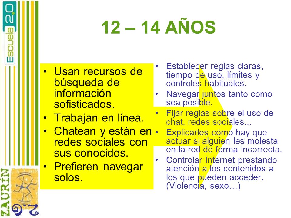 12 – 14 AÑOS Usan recursos de búsqueda de información sofisticados.