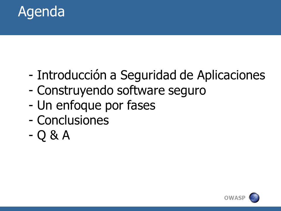 Agenda Introducción a Seguridad de Aplicaciones