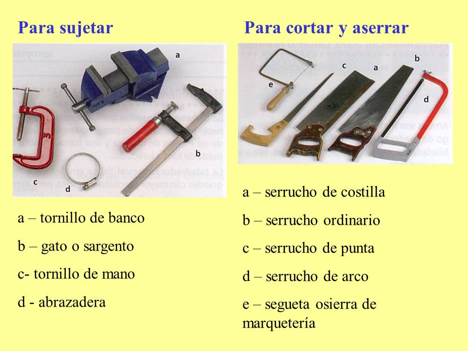 Para sujetar Para cortar y aserrar a – serrucho de costilla