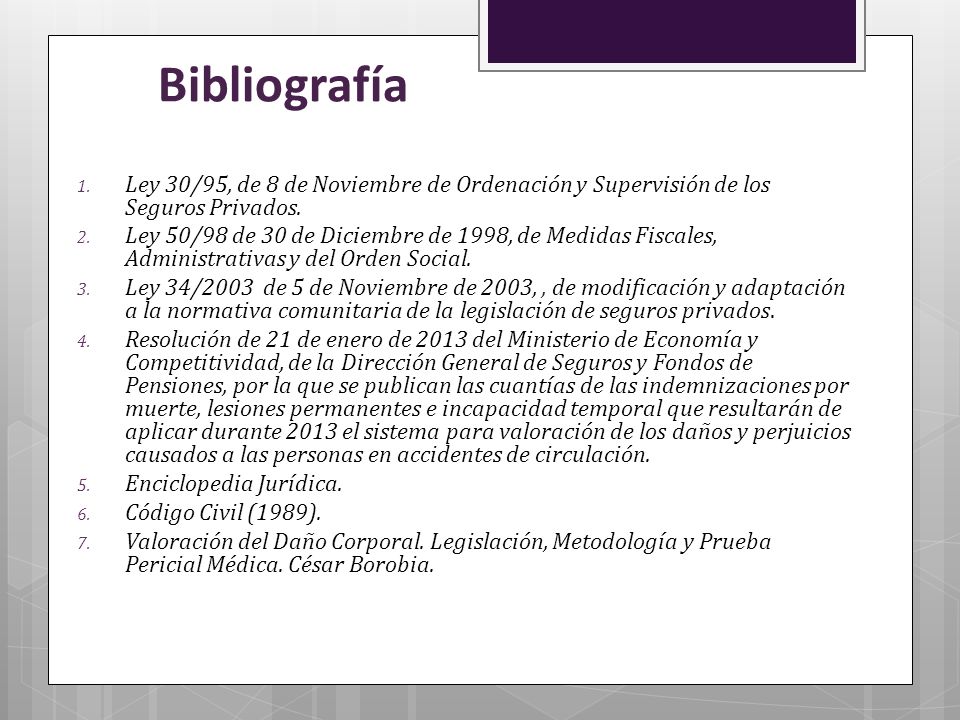 Bibliografía Ley 30/95, de 8 de Noviembre de Ordenación y Supervisión de los Seguros Privados.