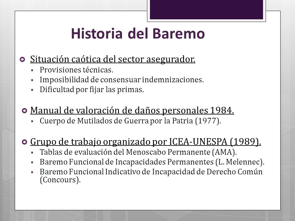 Historia del Baremo Situación caótica del sector asegurador.