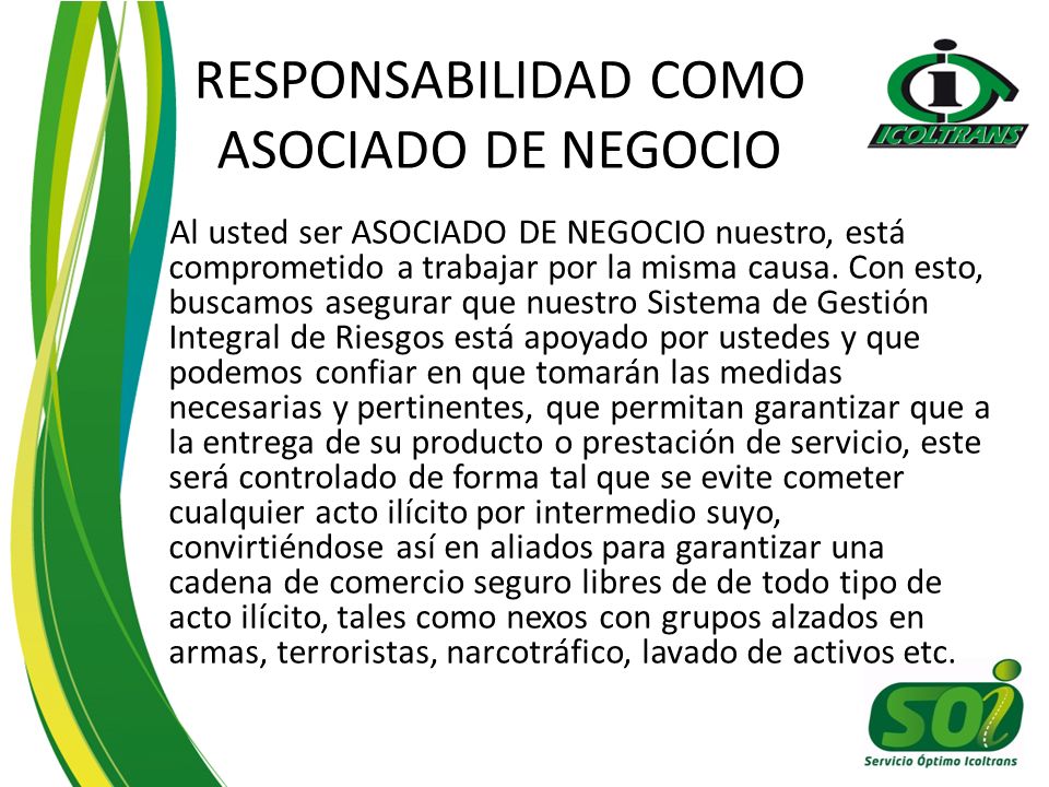 RESPONSABILIDAD COMO ASOCIADO DE NEGOCIO
