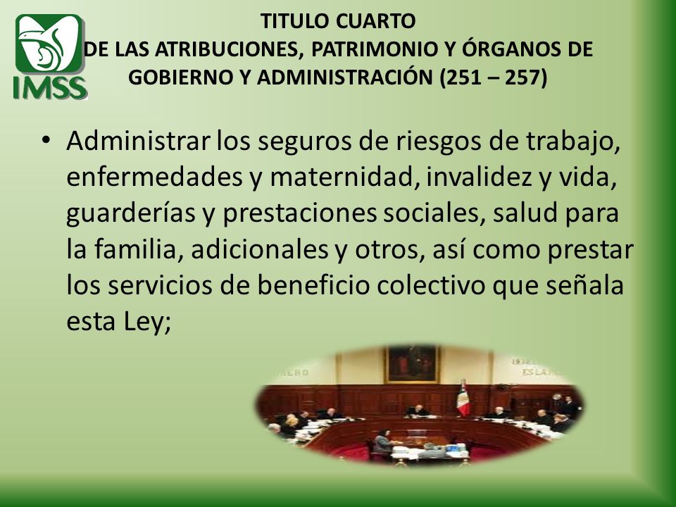 TITULO CUARTO DE LAS ATRIBUCIONES, PATRIMONIO Y ÓRGANOS DE GOBIERNO Y ADMINISTRACIÓN (251 – 257)