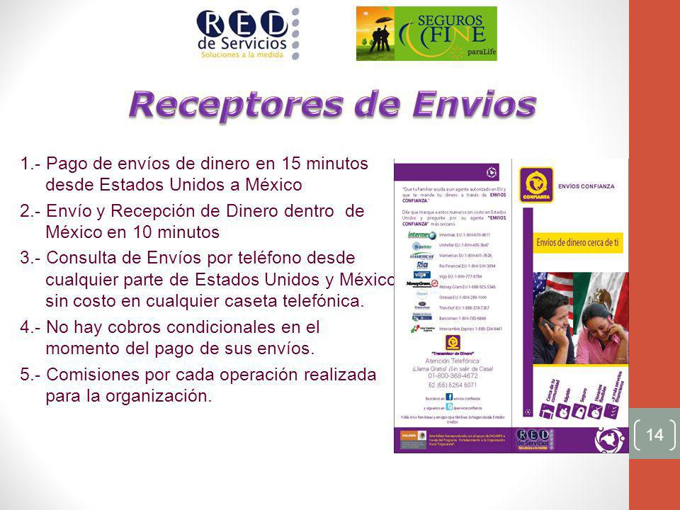 Receptores de Envios 1.- Pago de envíos de dinero en 15 minutos desde Estados Unidos a México.