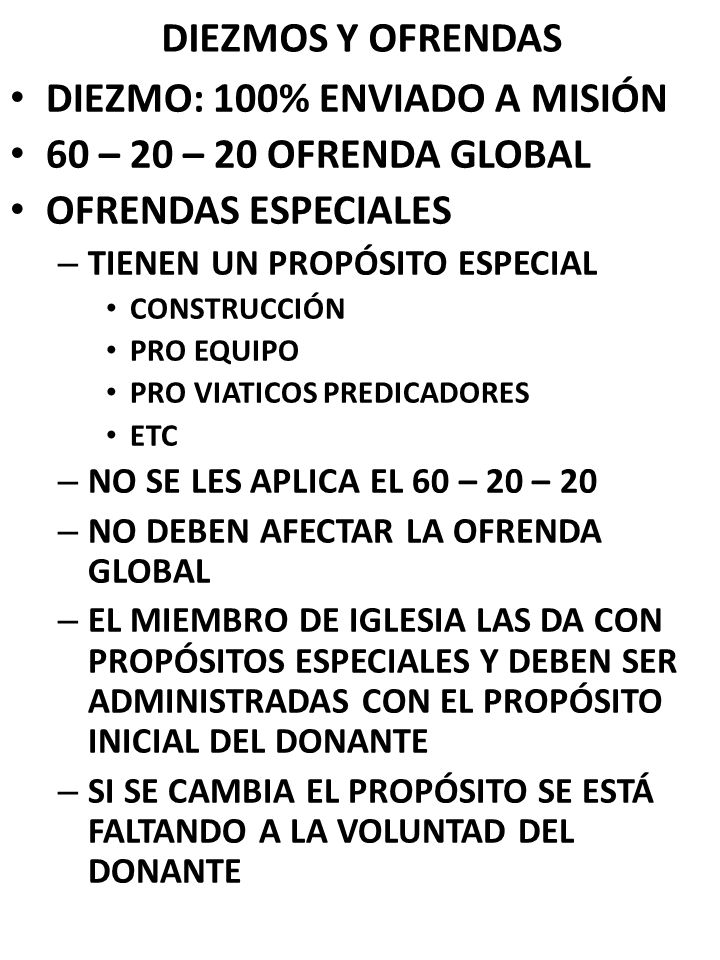 DIEZMO: 100% ENVIADO A MISIÓN 60 – 20 – 20 OFRENDA GLOBAL
