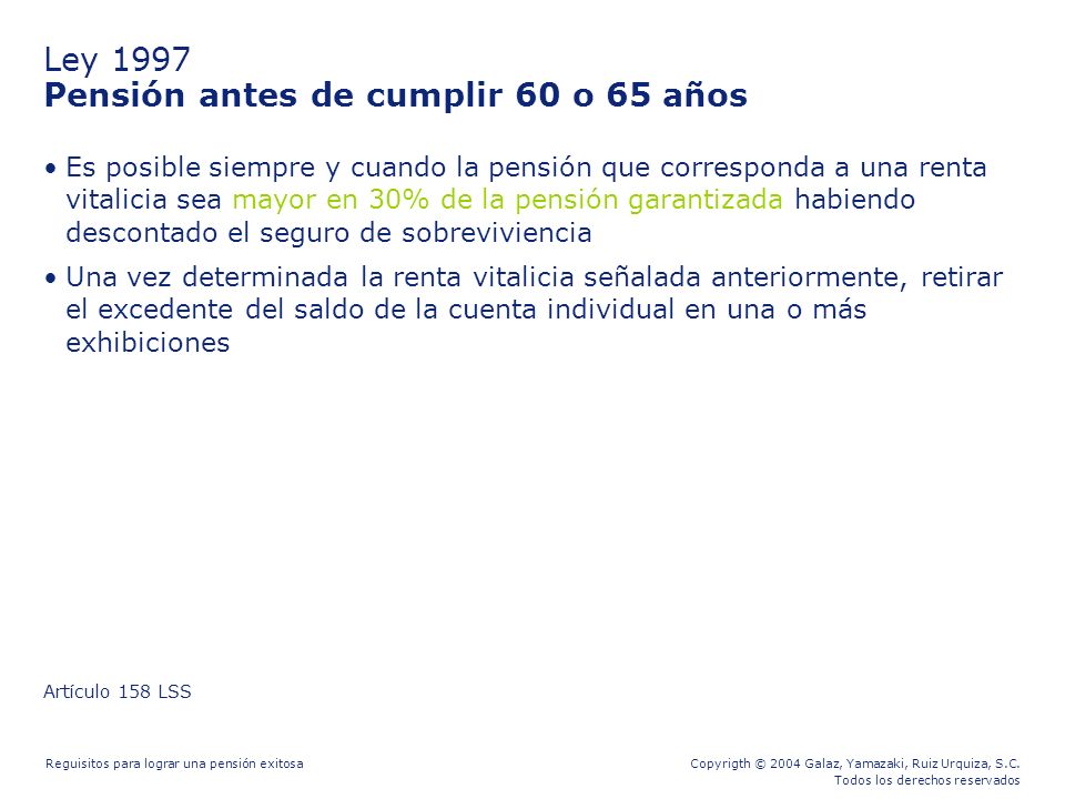 Ley 1997 Pensión antes de cumplir 60 o 65 años