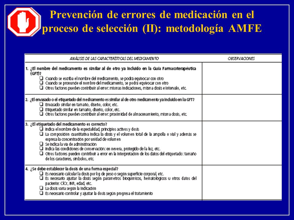 Prevención de errores de medicación en el proceso de selección (II): metodología AMFE