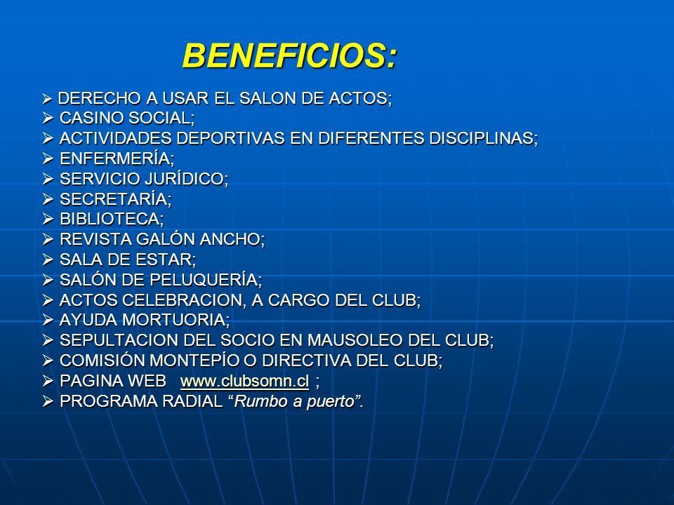 BENEFICIOS:  CASINO SOCIAL;