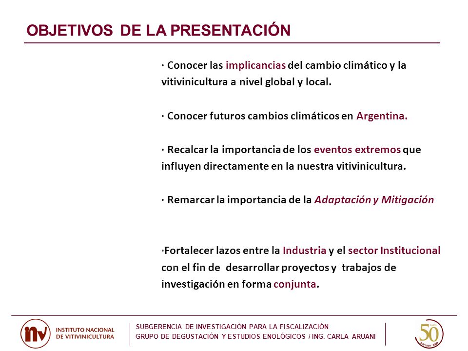 OBJETIVOS DE LA PRESENTACIÓN