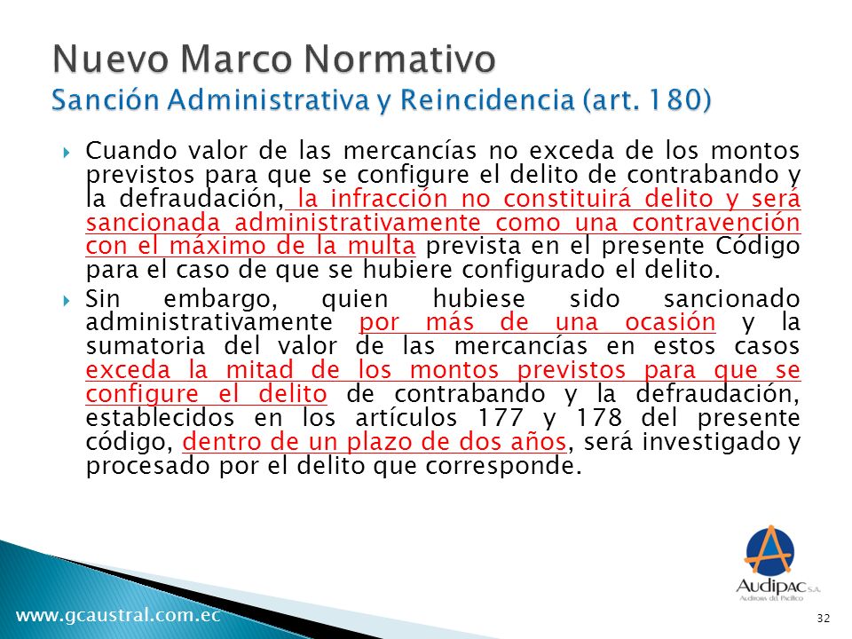 Nuevo Marco Normativo Sanción Administrativa y Reincidencia (art. 180)