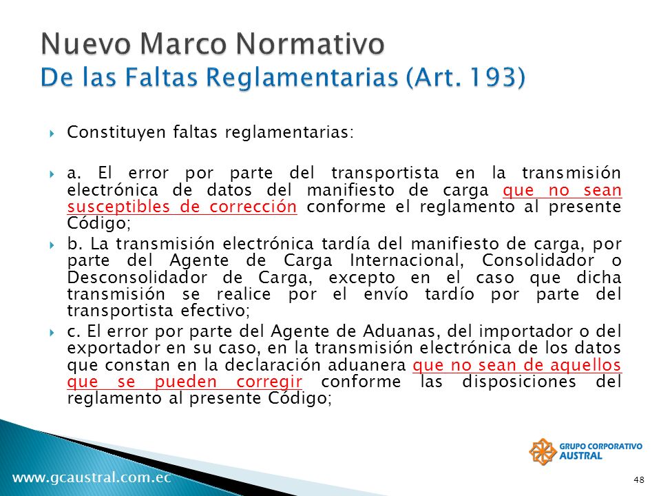 Nuevo Marco Normativo De las Faltas Reglamentarias (Art. 193)