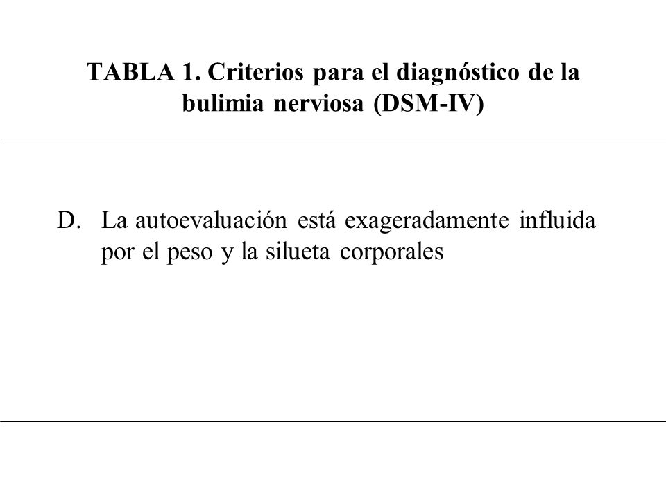 TABLA 1. Criterios para el diagnóstico de la bulimia nerviosa (DSM-IV)