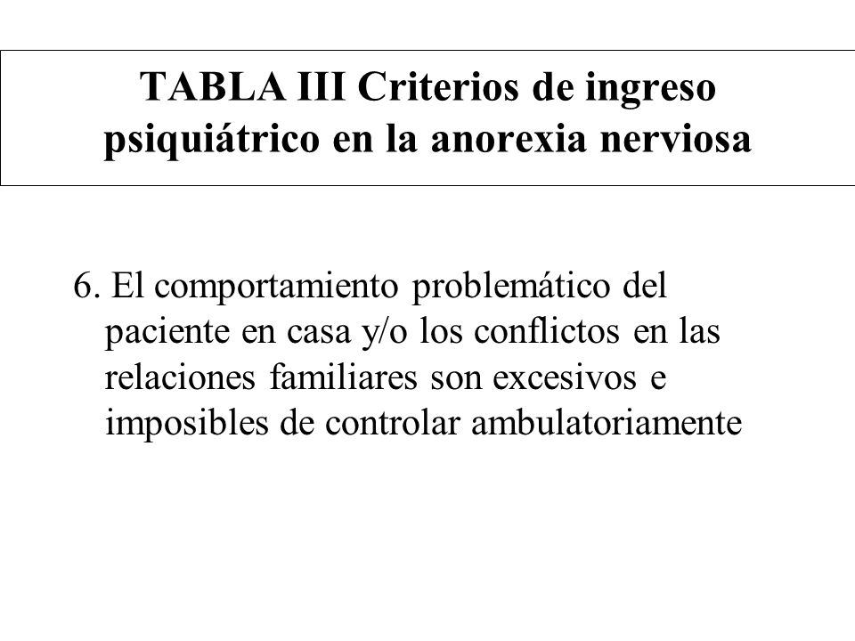 TABLA III Criterios de ingreso psiquiátrico en la anorexia nerviosa