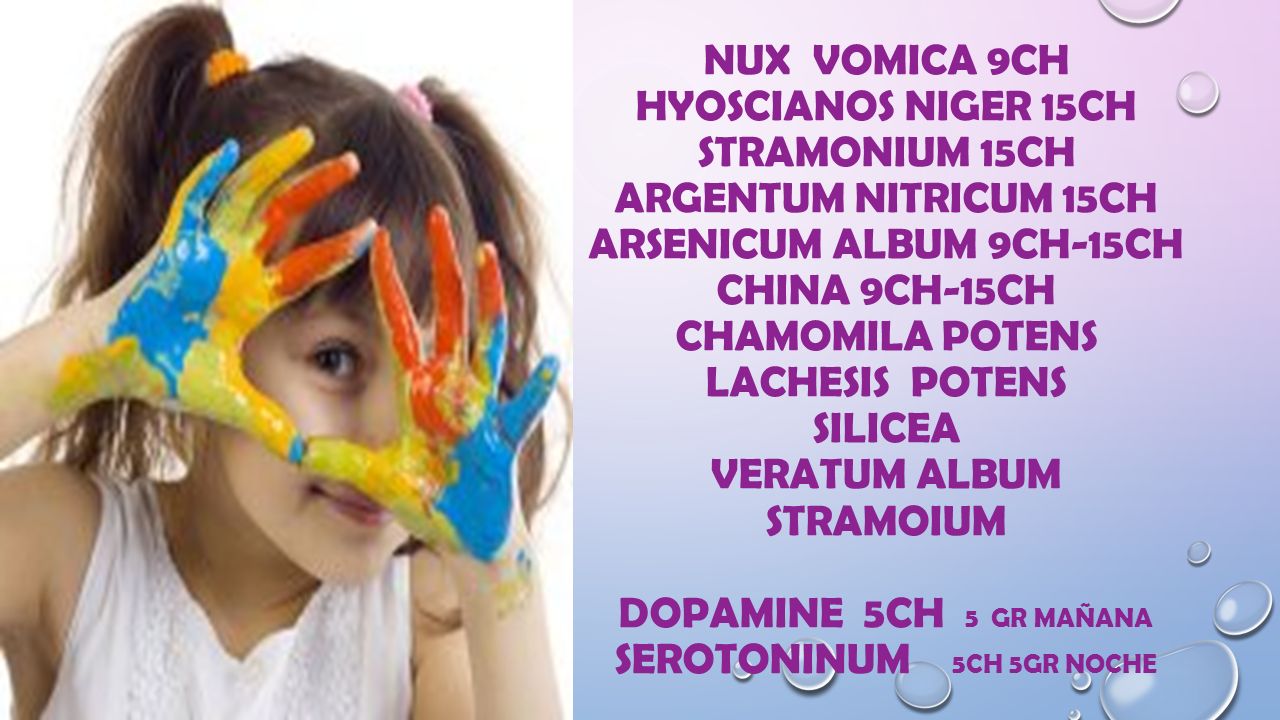 NUX VOMICA 9CH HYOSCIANOS NIGER 15CH STRAMONIUM 15CH ARGENTUM NITRICUM 15CH ARSENICUM ALBUM 9CH-15CH CHINA 9CH-15CH CHAMOMILA POTENS LACHESIS POTENS SILICEA VERATUM ALBUM STRAMOIUM DOPAMINE 5CH 5 gr mañana SEROTONINUM 5CH 5gr noche