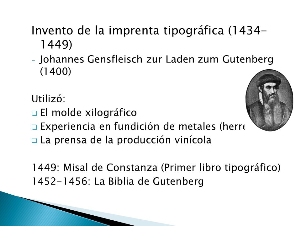 Invento de la imprenta tipográfica ( )