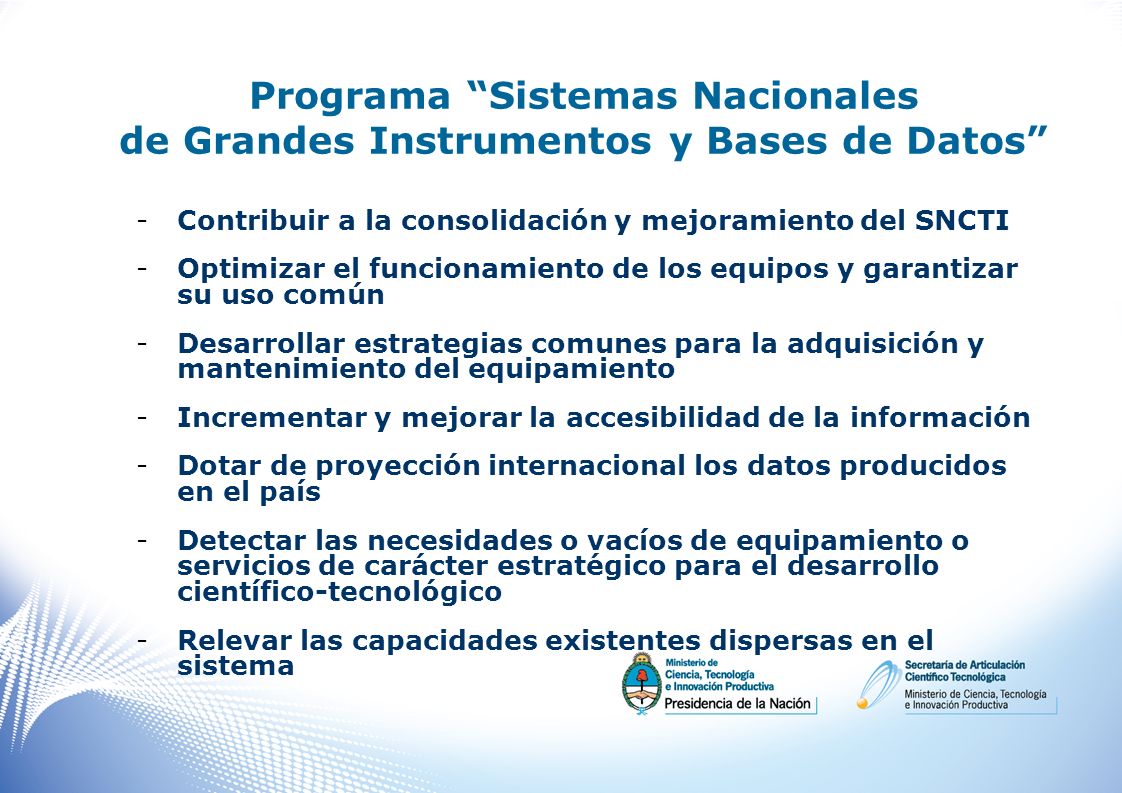 Programa Sistemas Nacionales de Grandes Instrumentos y Bases de Datos