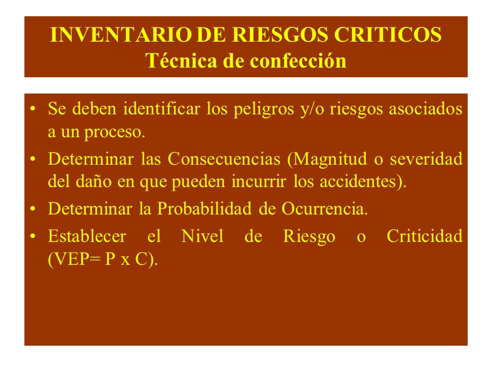 INVENTARIO DE RIESGOS CRITICOS Técnica de confección