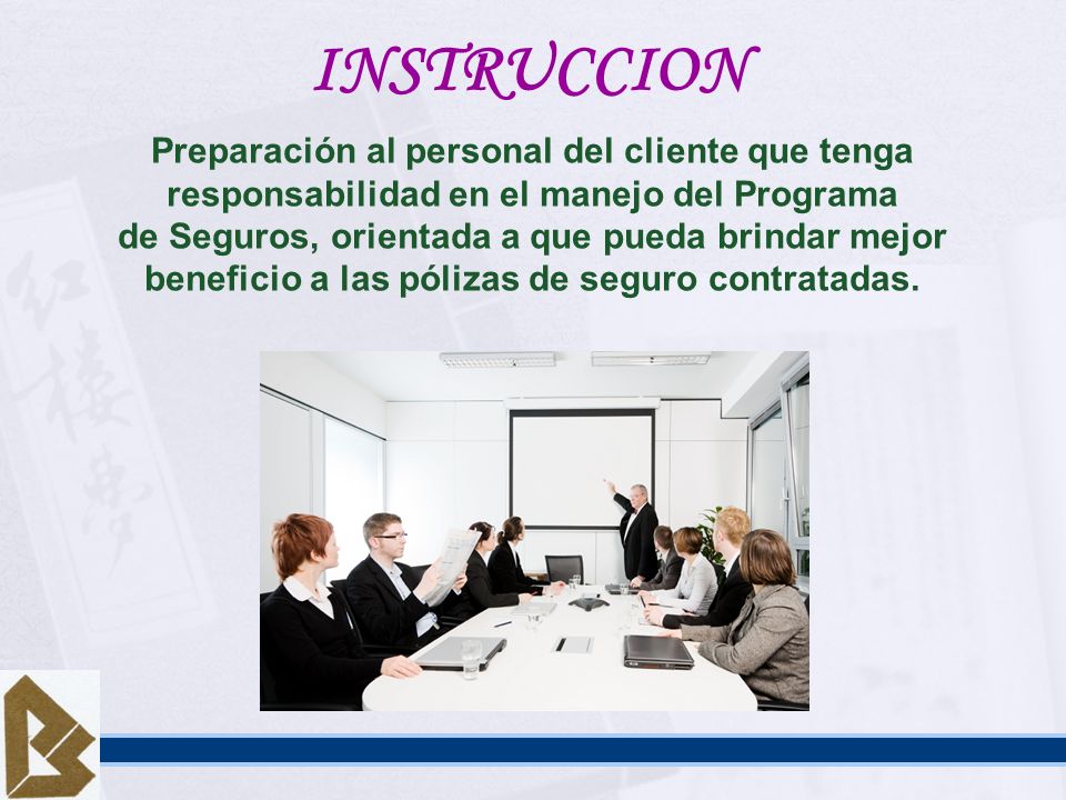 INSTRUCCION Preparación al personal del cliente que tenga responsabilidad en el manejo del Programa.