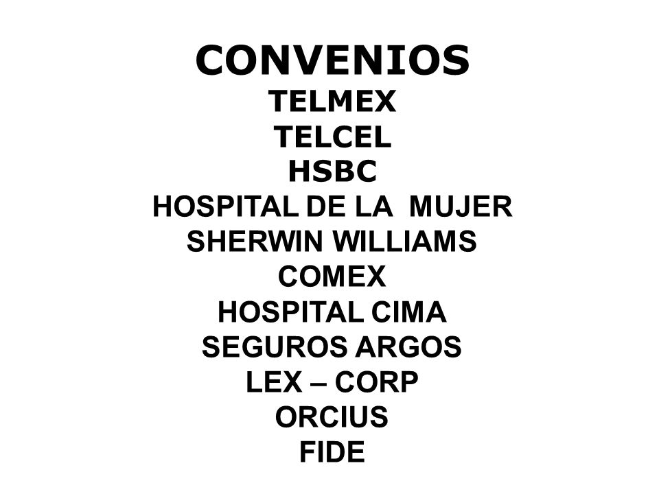 CONVENIOS TELMEX TELCEL HSBC HOSPITAL DE LA MUJER SHERWIN WILLIAMS