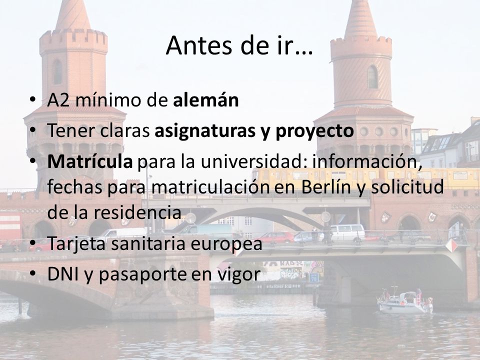 Antes de ir… A2 mínimo de alemán Tener claras asignaturas y proyecto