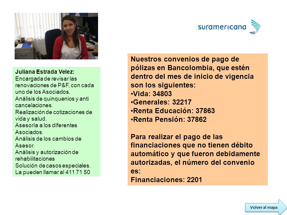 Nuestros convenios de pago de pólizas en Bancolombia, que estén dentro del mes de inicio de vigencia son los siguientes: