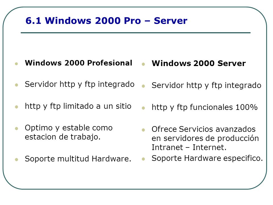 6.1 Windows 2000 Pro – Server Windows 2000 Server