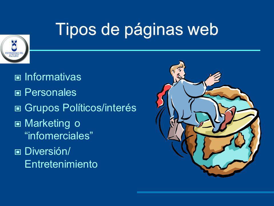 Tipos de páginas web Informativas Personales Grupos Políticos/interés