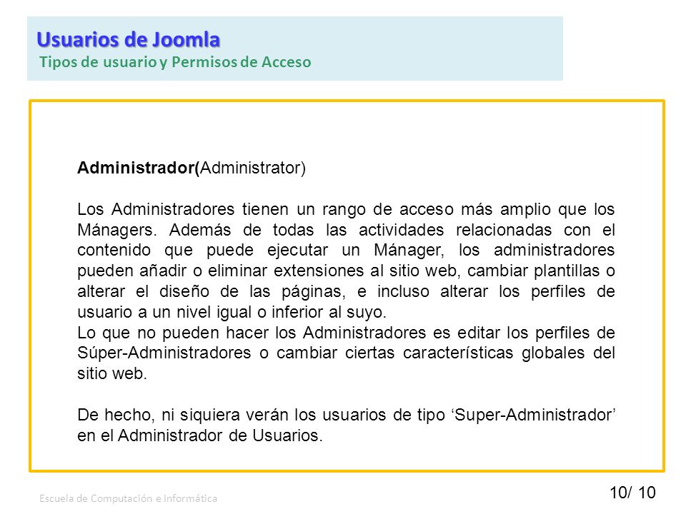 Usuarios de Joomla Tipos de usuario y Permisos de Acceso