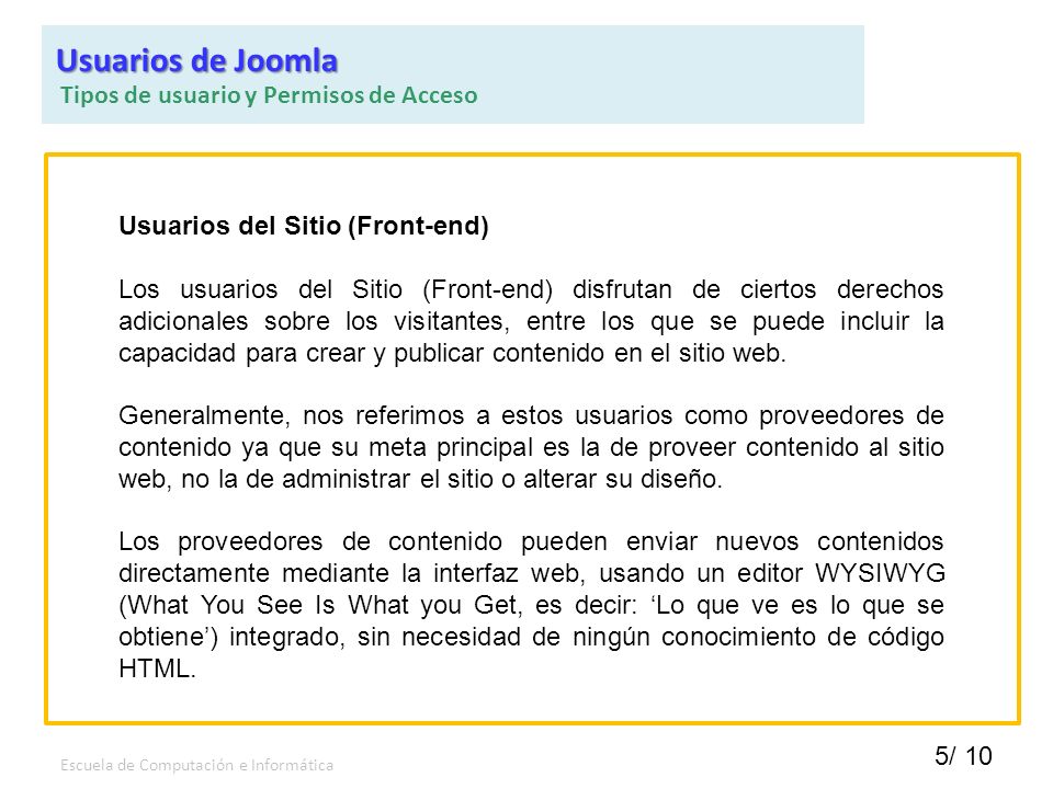 Usuarios de Joomla Tipos de usuario y Permisos de Acceso