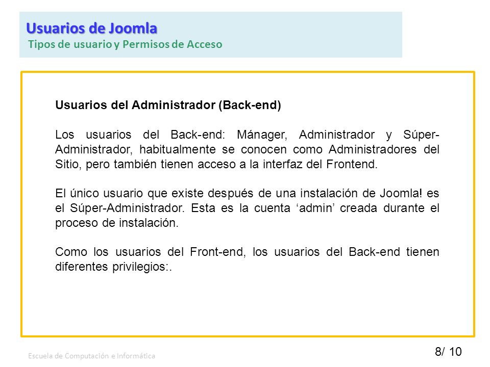 Usuarios de Joomla Tipos de usuario y Permisos de Acceso