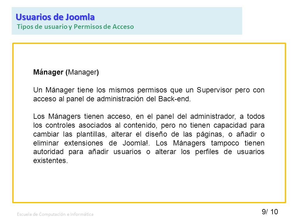 Usuarios de Joomla Tipos de usuario y Permisos de Acceso