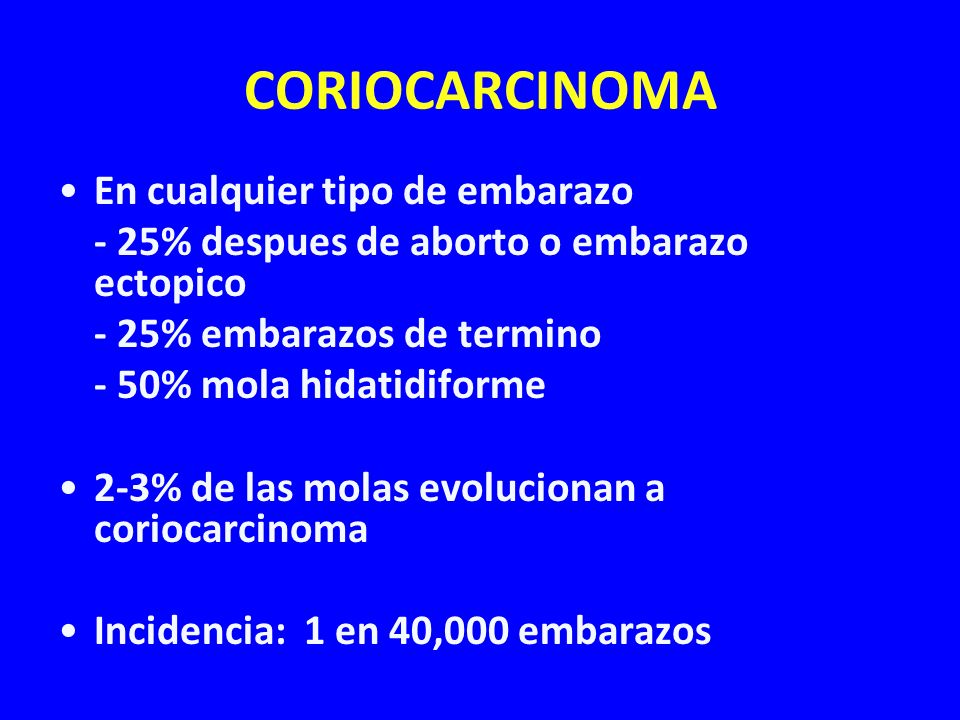 CORIOCARCINOMA En cualquier tipo de embarazo