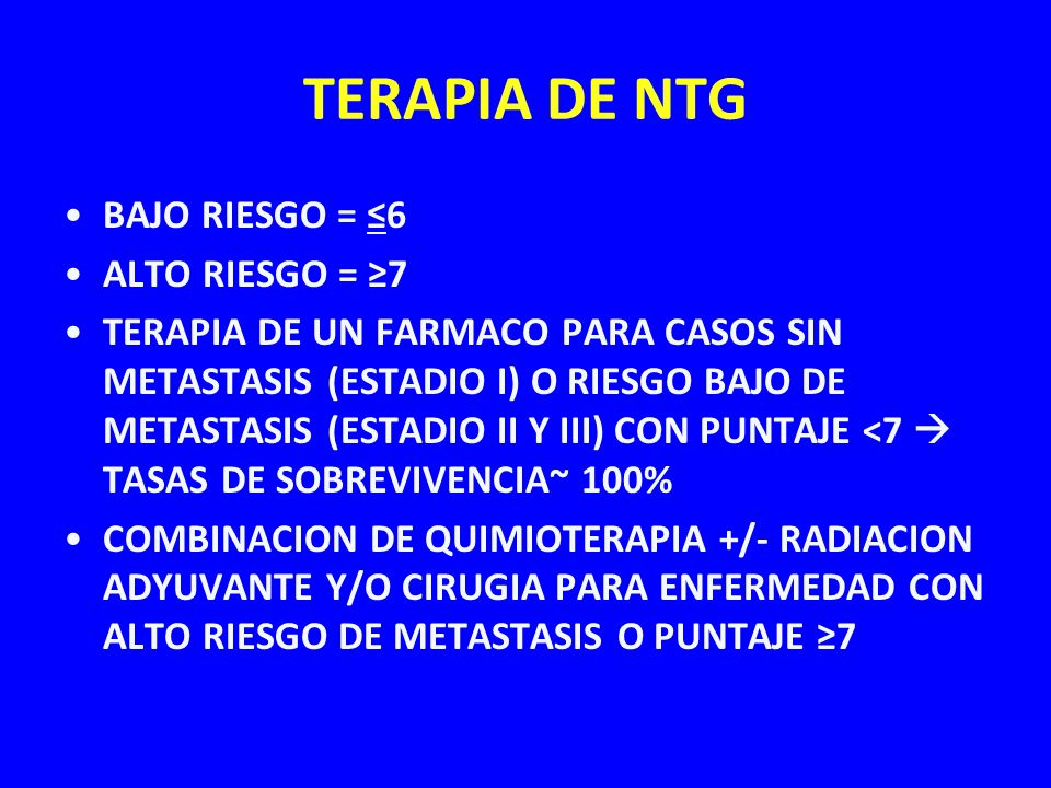 TERAPIA DE NTG BAJO RIESGO = ≤6 ALTO RIESGO = ≥7
