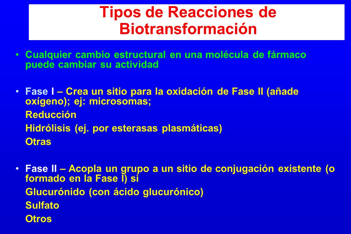 Tipos de Reacciones de Biotransformación