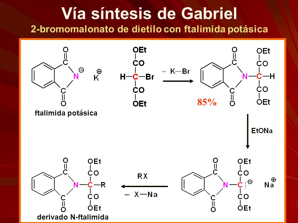 Vía síntesis de Gabriel 2-bromomalonato de dietilo con ftalimida potásica