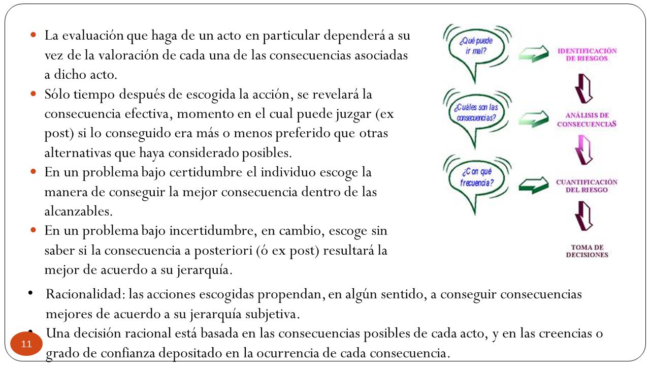 La evaluación que haga de un acto en particular dependerá a su vez de la valoración de cada una de las consecuencias asociadas a dicho acto.