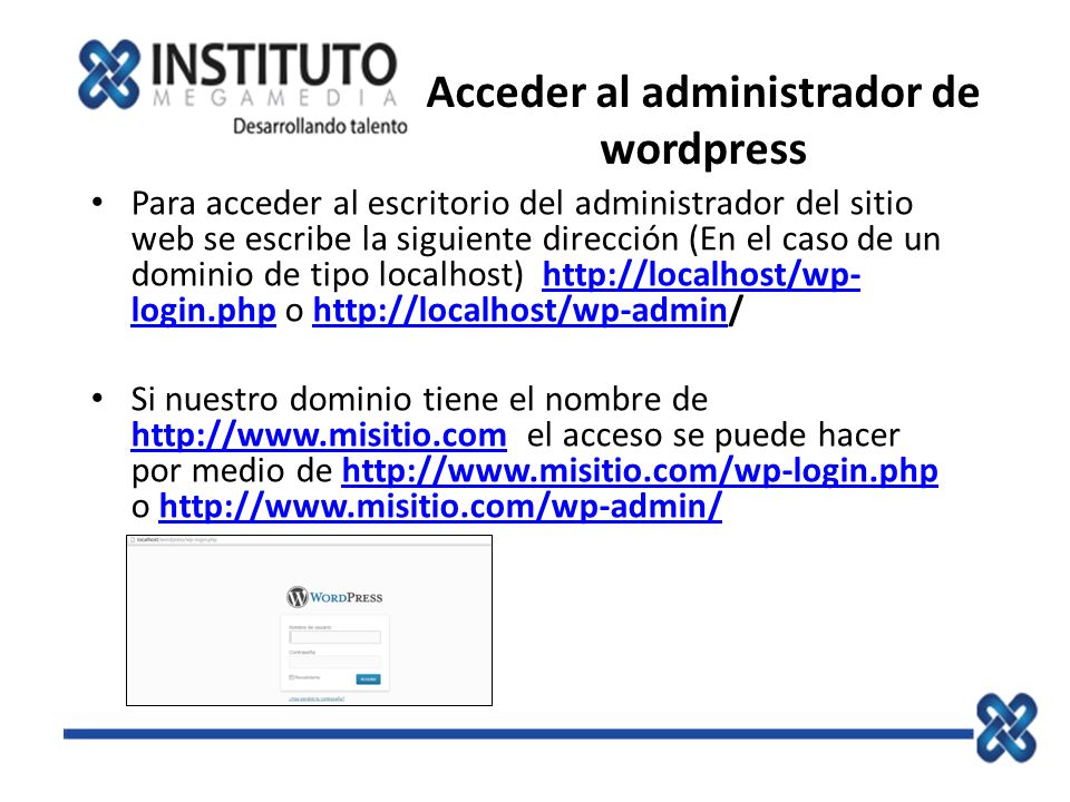 Acceder al administrador de wordpress
