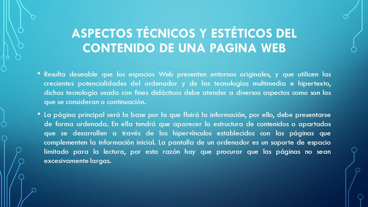 ASPECTOS TÉCNICOS Y ESTÉTICOS DEL CONTENIDO DE UNA PAGINA WEB