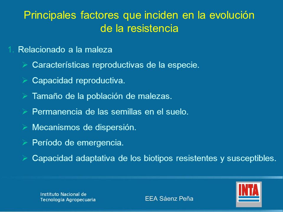 Principales factores que inciden en la evolución de la resistencia