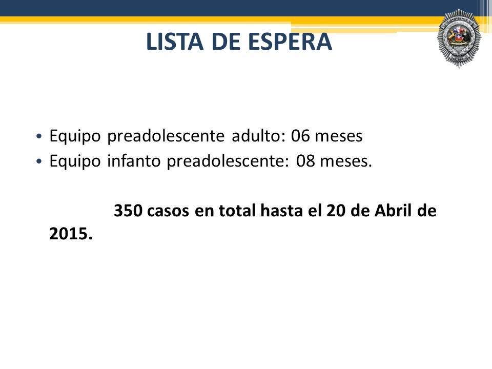 LISTA DE ESPERA Equipo preadolescente adulto: 06 meses
