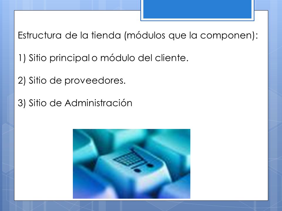 Estructura de la tienda (módulos que la componen):