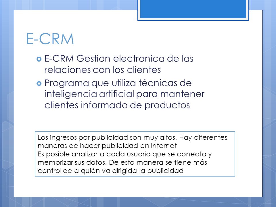E-CRM E-CRM Gestion electronica de las relaciones con los clientes