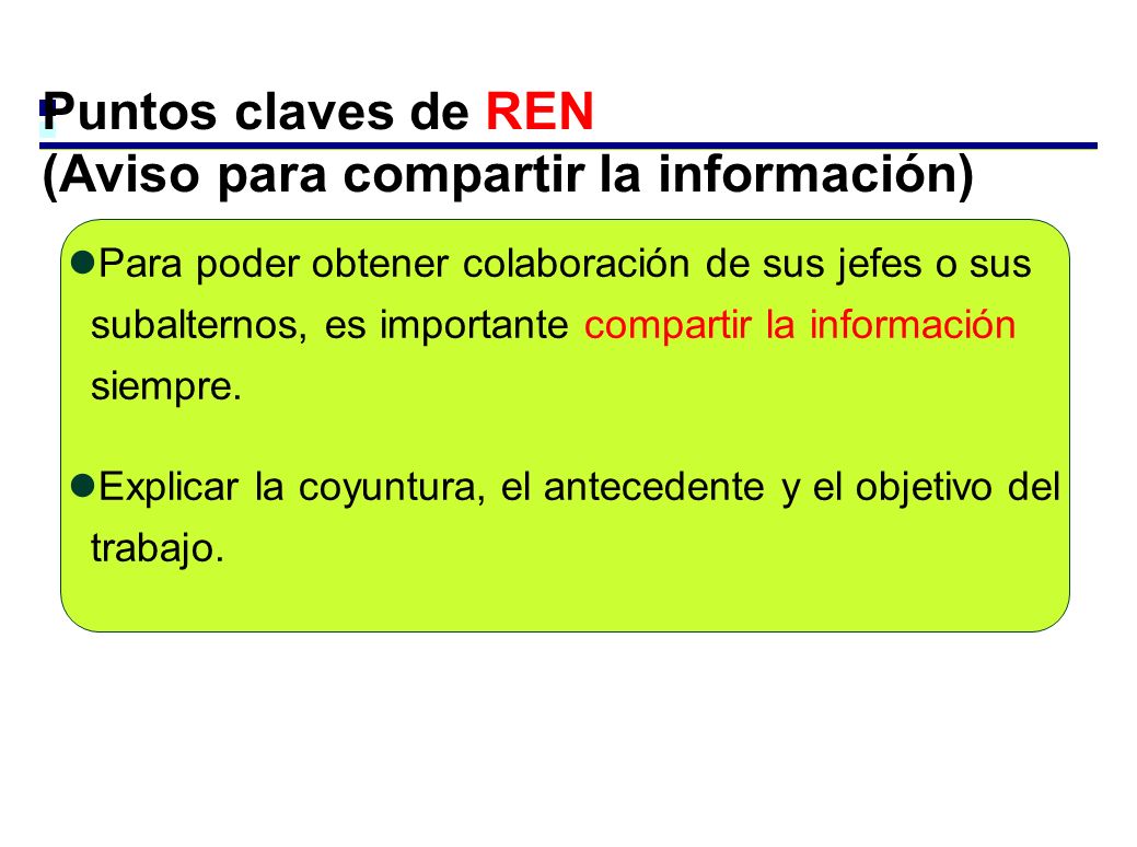 Puntos claves de REN (Aviso para compartir la información)