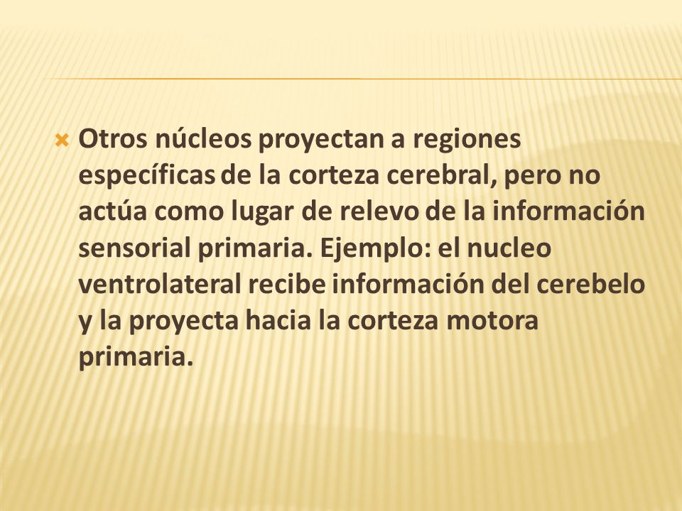 Otros núcleos proyectan a regiones específicas de la corteza cerebral, pero no actúa como lugar de relevo de la información sensorial primaria.